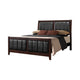 Leatherette Padded Queen Size Bed with Vertical Channels, Brown