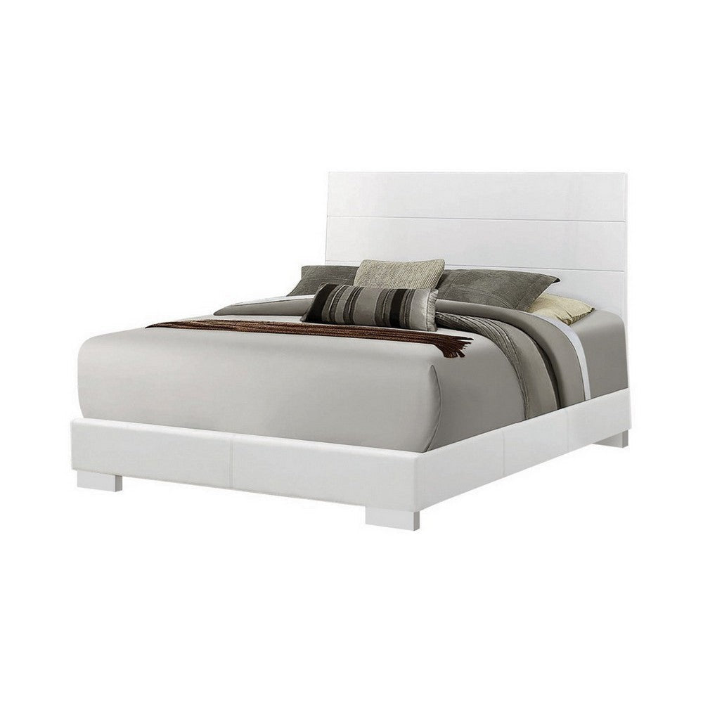 Contemporary Style Low Profile Eastern King Bed with Block Feet, White