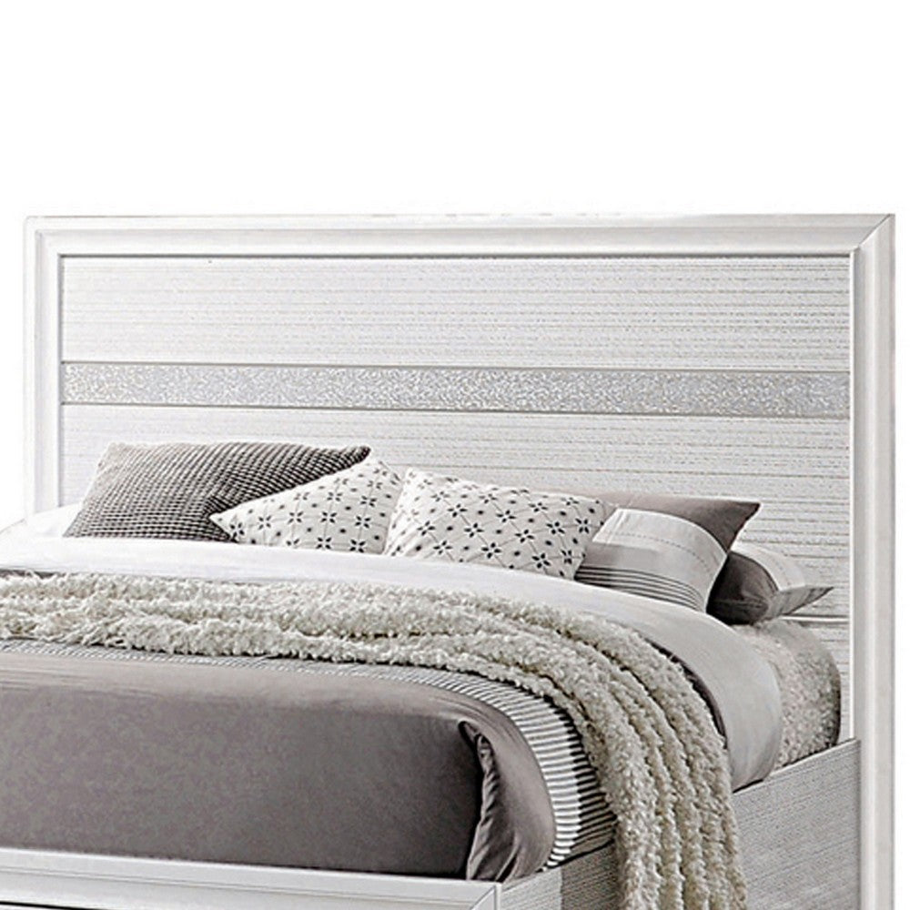 Contemporary Eastern King Bed with Drawers and Glittering Stripes White BM216148