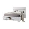 Contemporary Eastern King Bed with Drawers and Glittering Stripes, White