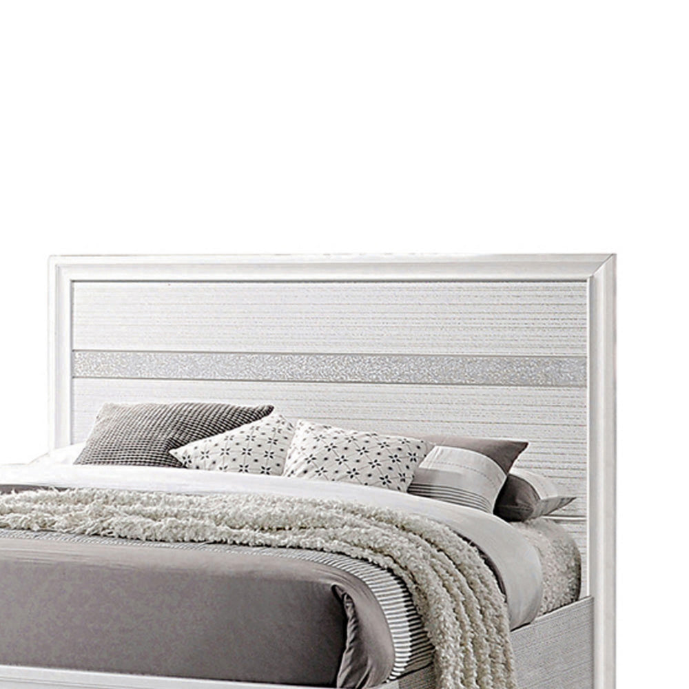 Contemporary Bed | Queen Size | Drawers | Glittering Stripes | White BM216150
