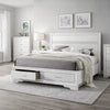Contemporary Queen Bed with Drawers and Glittering Stripes, White