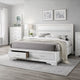 Contemporary Queen Bed with Drawers and Glittering Stripes, White