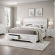 Contemporary Queen Bed with Drawers and Glittering Stripes, White