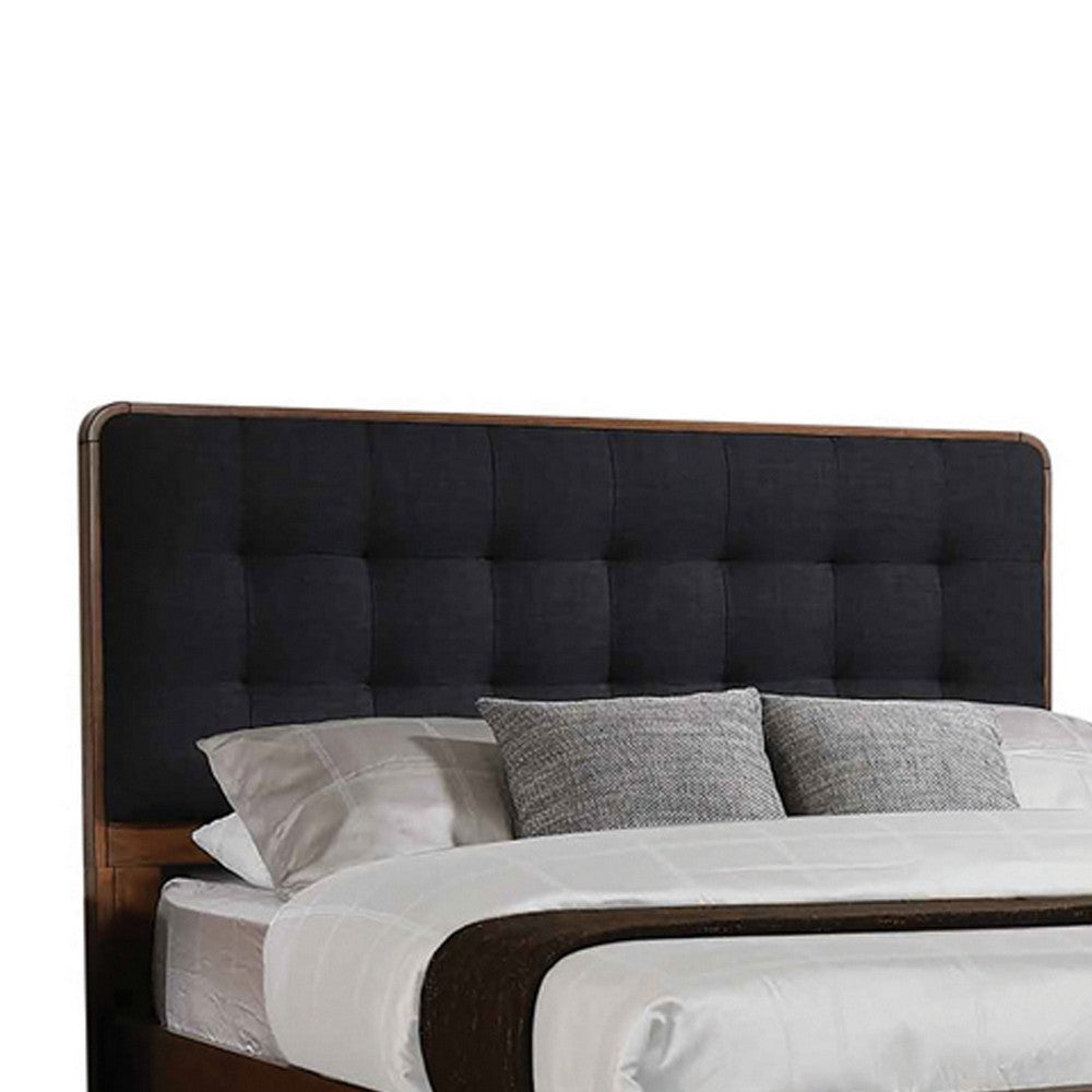 Platform Style Square Tufting Queen Bed with Rounded Corners,Brown and Gray BM216151