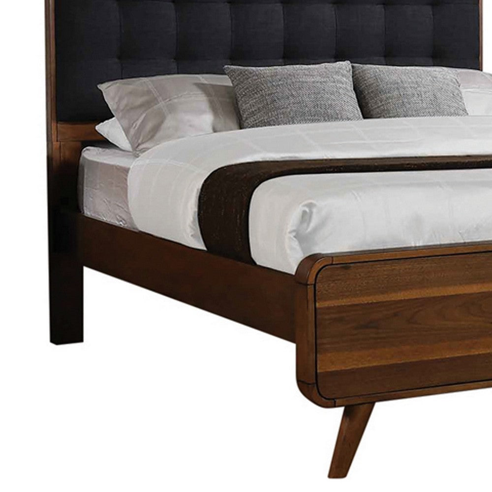 Platform Style Square Tufting Queen Bed with Rounded Corners,Brown and Gray BM216151