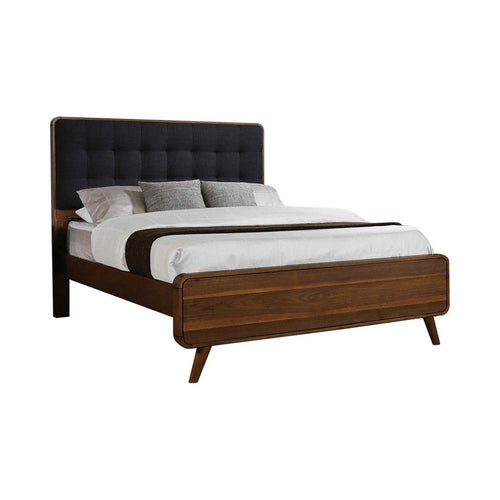 Platform Style Square Tufting Queen Bed with Rounded Corners,Brown and Gray