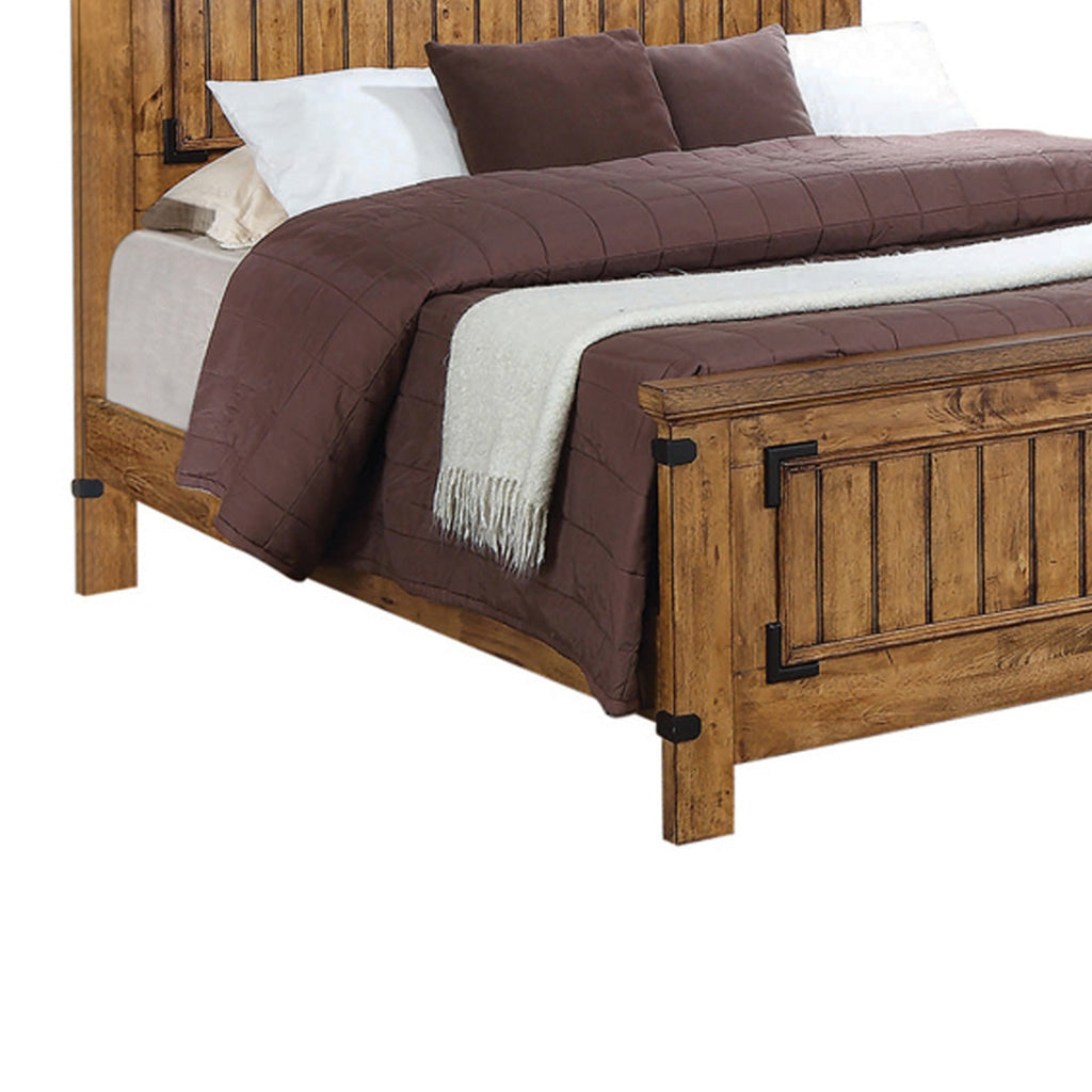 Cottage Style Full Bed Plank Detailing and Metal Accents Brown By Casagear Home BM216157