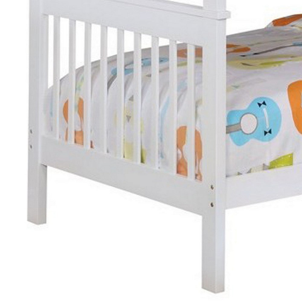 Mission Style Twin Over Twin Bunk Bed with Attached Ladder White