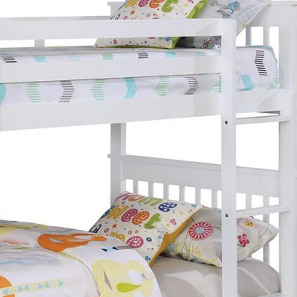 Mission Style Twin Over Twin Bunk Bed with Attached Ladder White