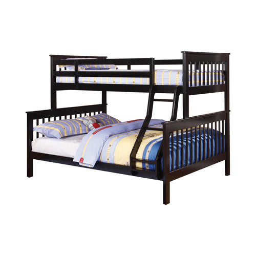 Mission Style Twin Over Full Bunk Bed with Attached Ladder, Black