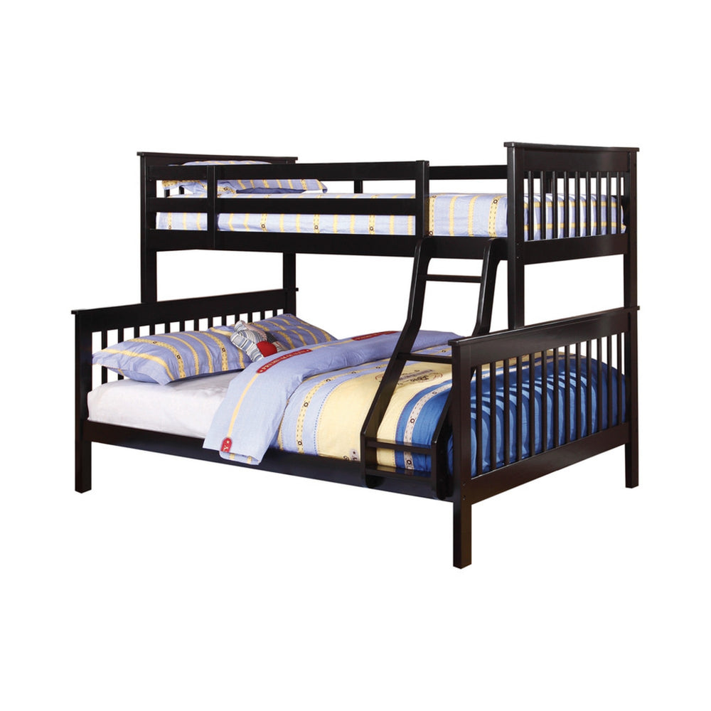 Mission Style Twin Over Full Bunk Bed with Attached Ladder, Black