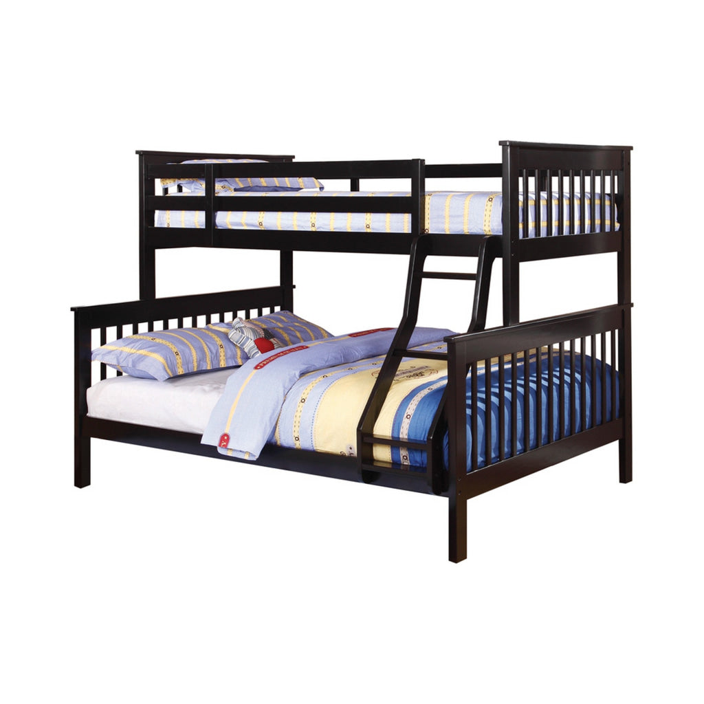 Mission Style Twin Over Full Bunk Bed with Attached Ladder, Black