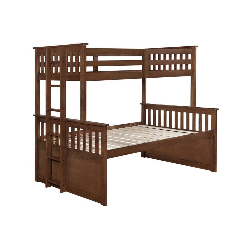 Slatted Design XL Twin Over Queen Bunk Bed with Trundle and 3 Drawers,Brown By Casagear Home BM216189