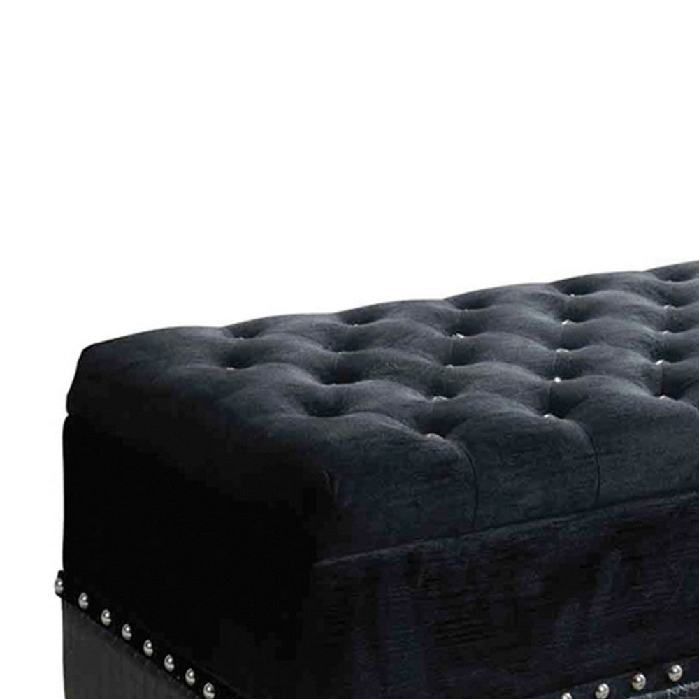 Faux Leather Storage Bench | Nailhead Trim | Button Tufted Seat | Black