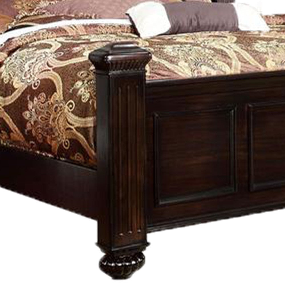 Transitional Style California King Wooden Bed with Bun Feet Brown BM216244