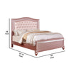 Queen Size Wooden Bed With Mirror Trim Detail and Camelback Headboard Pink By Casagear Home BM216260