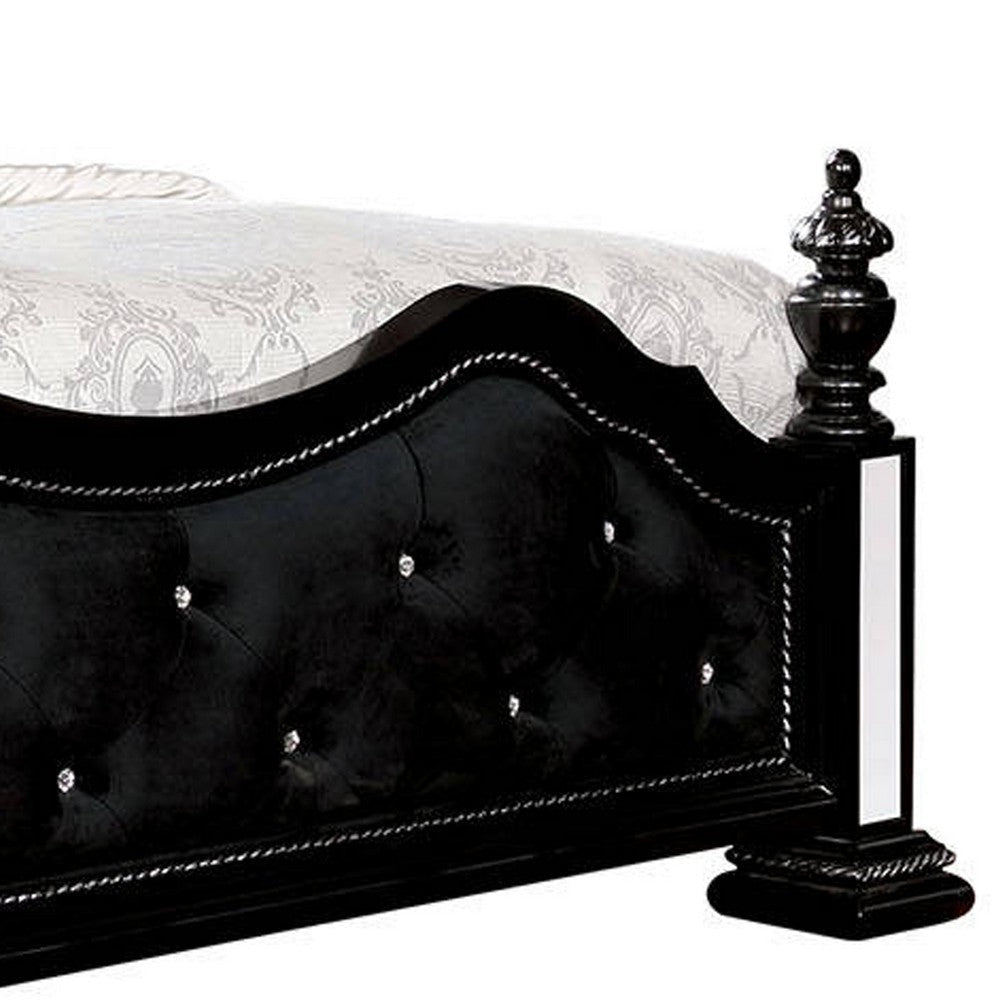 Transitional Eastern King Wooden Bed with Mirror Accents Black By Casagear Home BM216267