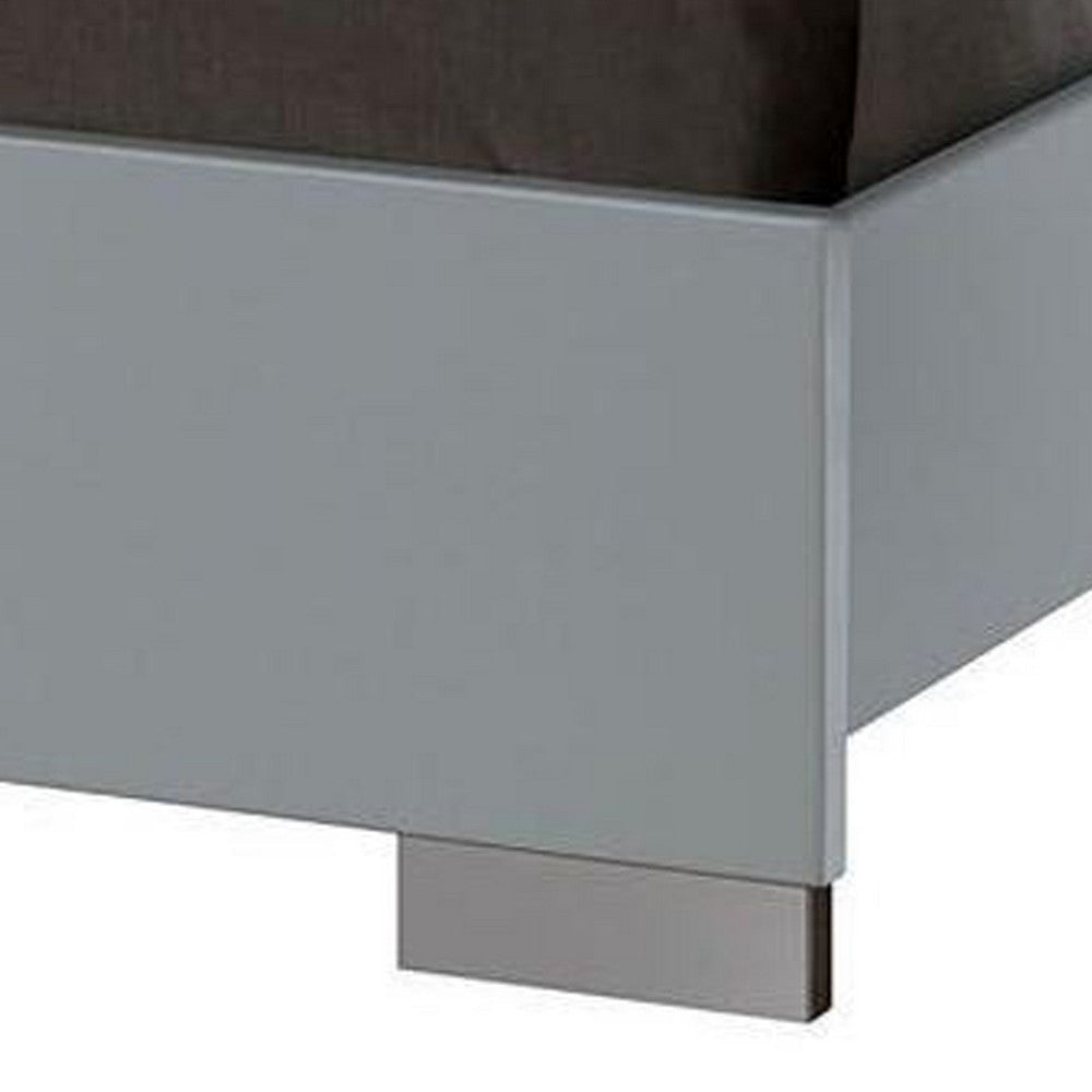 Wooden Eastern King Bed with Leatherette Headboard White and Black BM216278