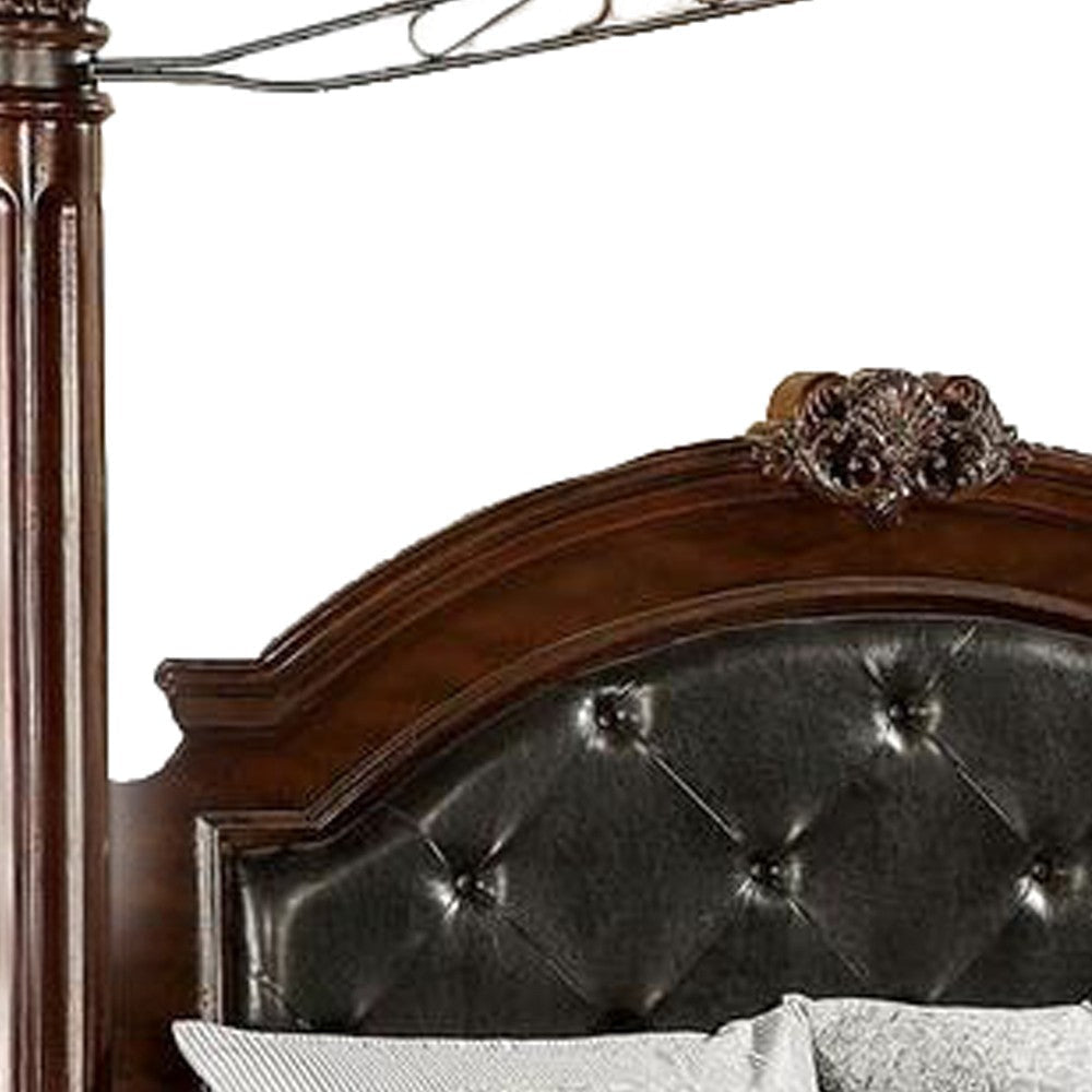 Wooden Eastern King Bed with Leatherette Headoard and Footboard Brown By Casagear Home BM216293