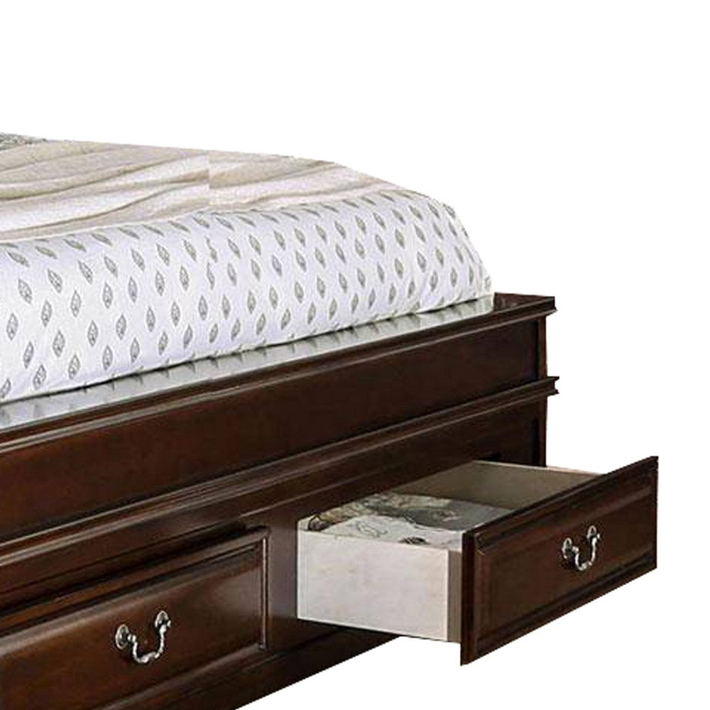 Transitional California King Wooden Bed with Multiple Bottom Drawers Brown By Casagear Home BM216314