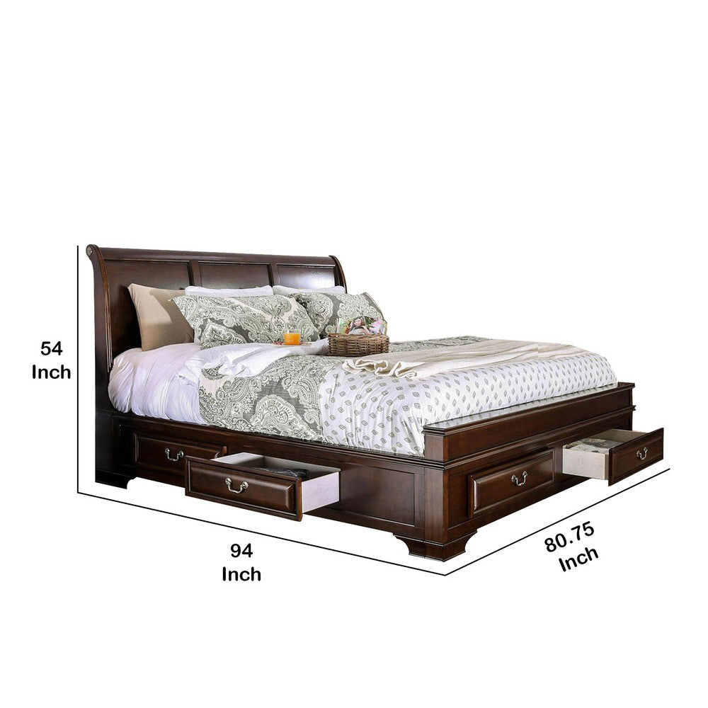 Transitional California King Wooden Bed with Multiple Bottom Drawers Brown By Casagear Home BM216314