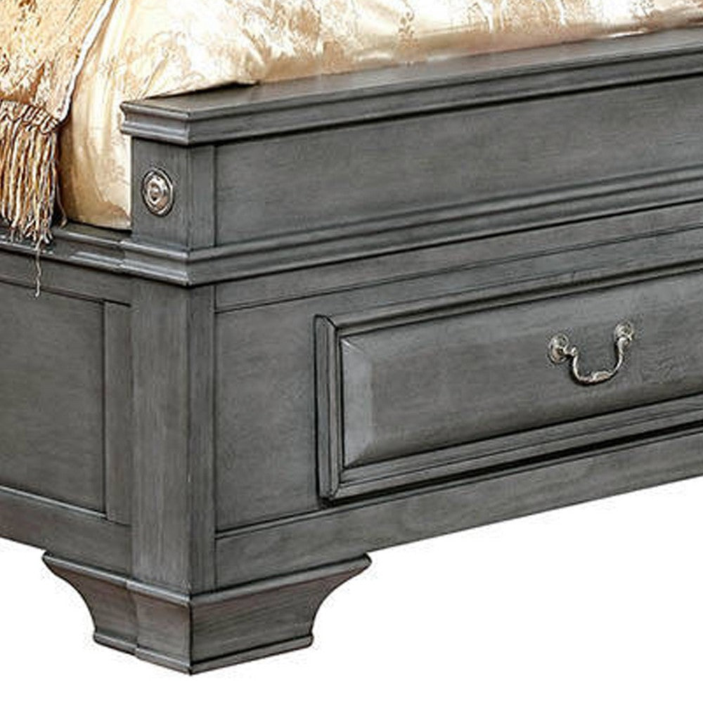 Transitional California King Wooden Bed with Multiple Bottom Drawers Gray By Casagear Home BM216315