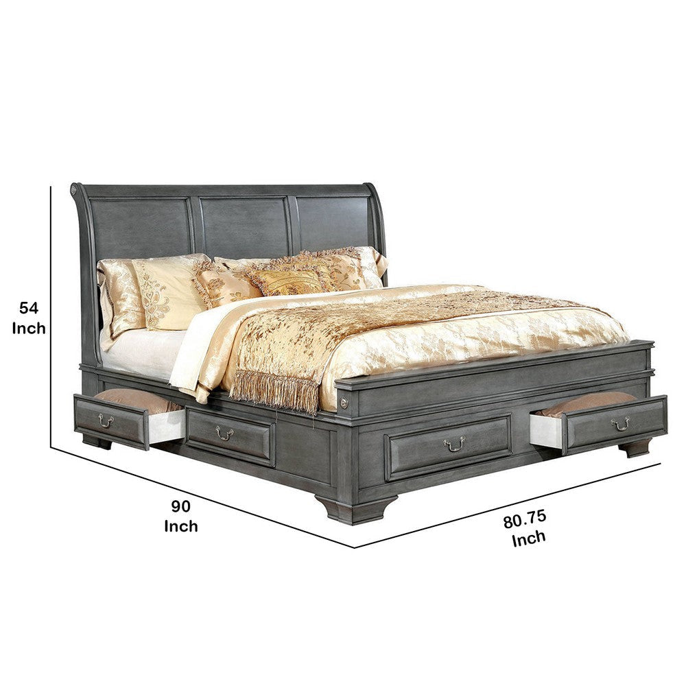 Transitional Eastern King Wooden Bed with Multiple Bottom Drawers Gray By Casagear Home BM216316