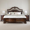 California King Bed | Wood Frame | Intricate Carved Headboard | Brown