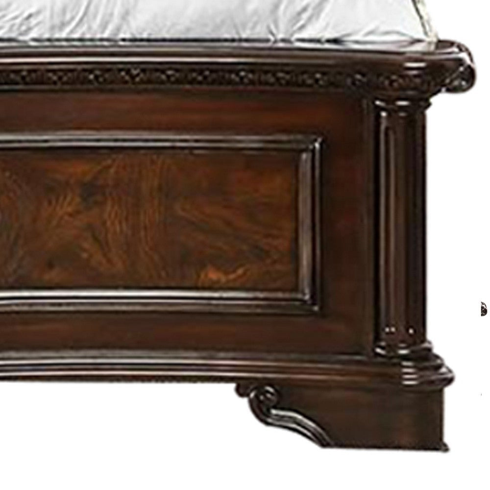 Eastern King Wooden Bed with Intricate Carved Headboard Brown BM216320