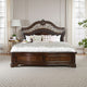 Eastern King Wooden Bed with Intricate Carved Headboard, Brown