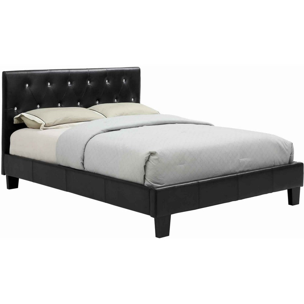 Low Profile California King Size Bed with Button Tufted Headboard, Black