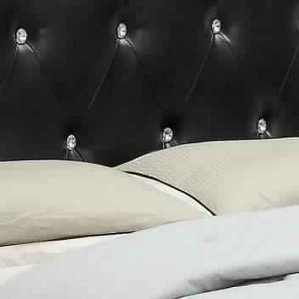 Low Profile California King Size Bed with Button Tufted Headboard Black