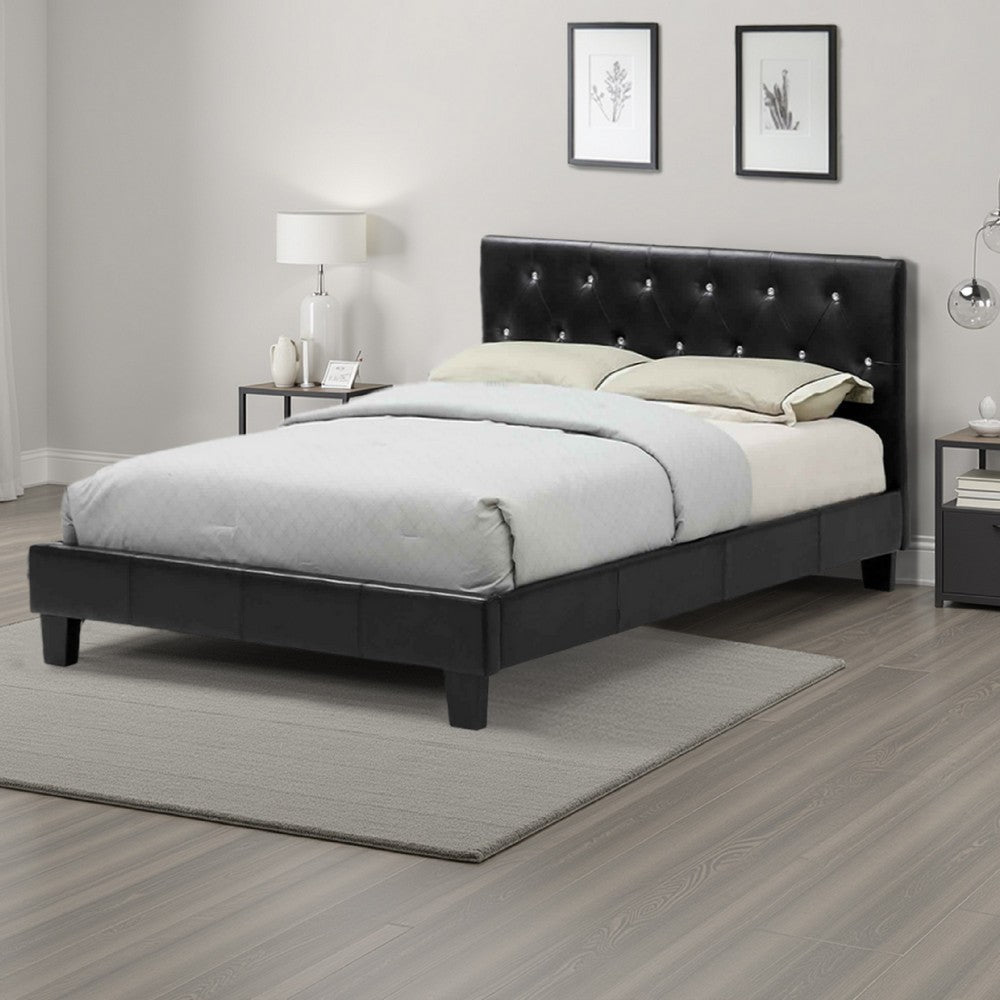 Low Profile California King Size Bed with Button Tufted Headboard, Black