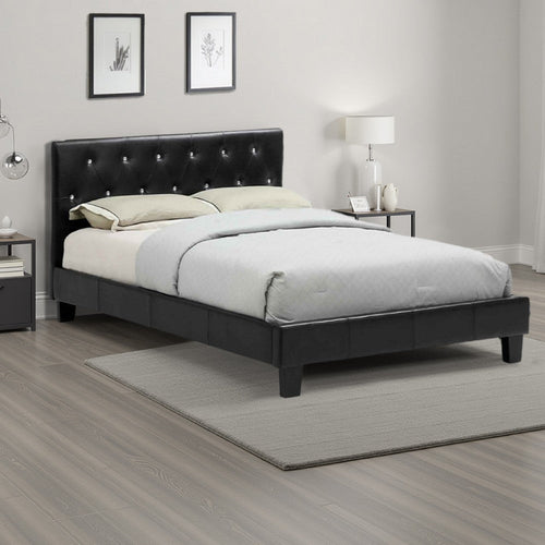 Low Profile Eastern King Size Bed with Button Tufted Headboard, Black