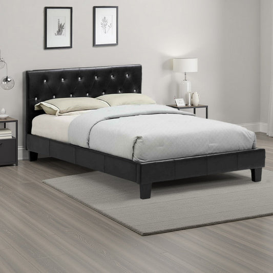 Low Profile Eastern King Size Bed with Button Tufted Headboard, Black