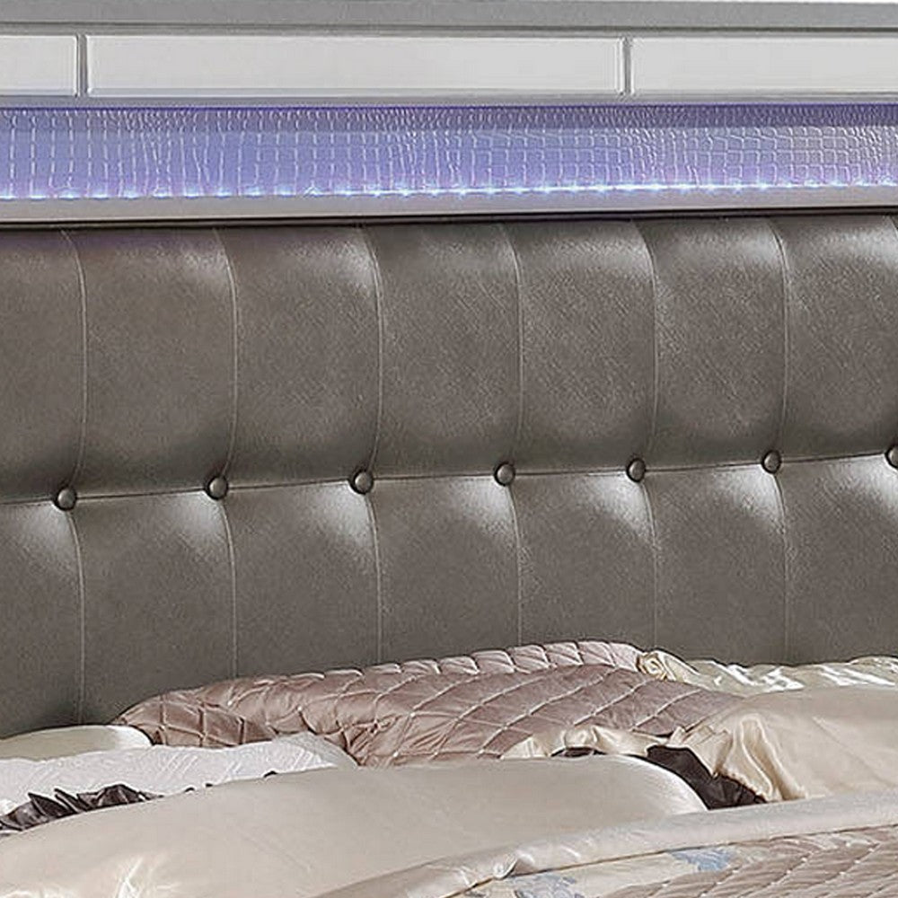 Contemporary Button Tufted Eastern King Bed with Ornate Bun Feet,Silver BM216353