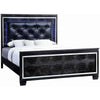 Textured California King Size Bed with Silver Trim Accents, Black