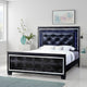 Textured California King Size Bed with Silver Trim Accents, Black