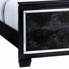Textured Eastern King Size Bed with Silver Trim Accents Black