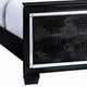 Textured Eastern King Size Bed with Silver Trim Accents Black