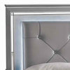 Textured California King Size Bed with Silver Trim Accents Beige