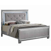 Textured Eastern King Size Bed with Silver Trim Accents, Beige