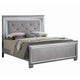 Textured Eastern King Size Bed with Silver Trim Accents, Beige