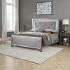 Textured Eastern King Size Bed with Silver Trim Accents, Beige