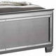 Textured Queen King Size Bed with Silver Trim Accents Beige