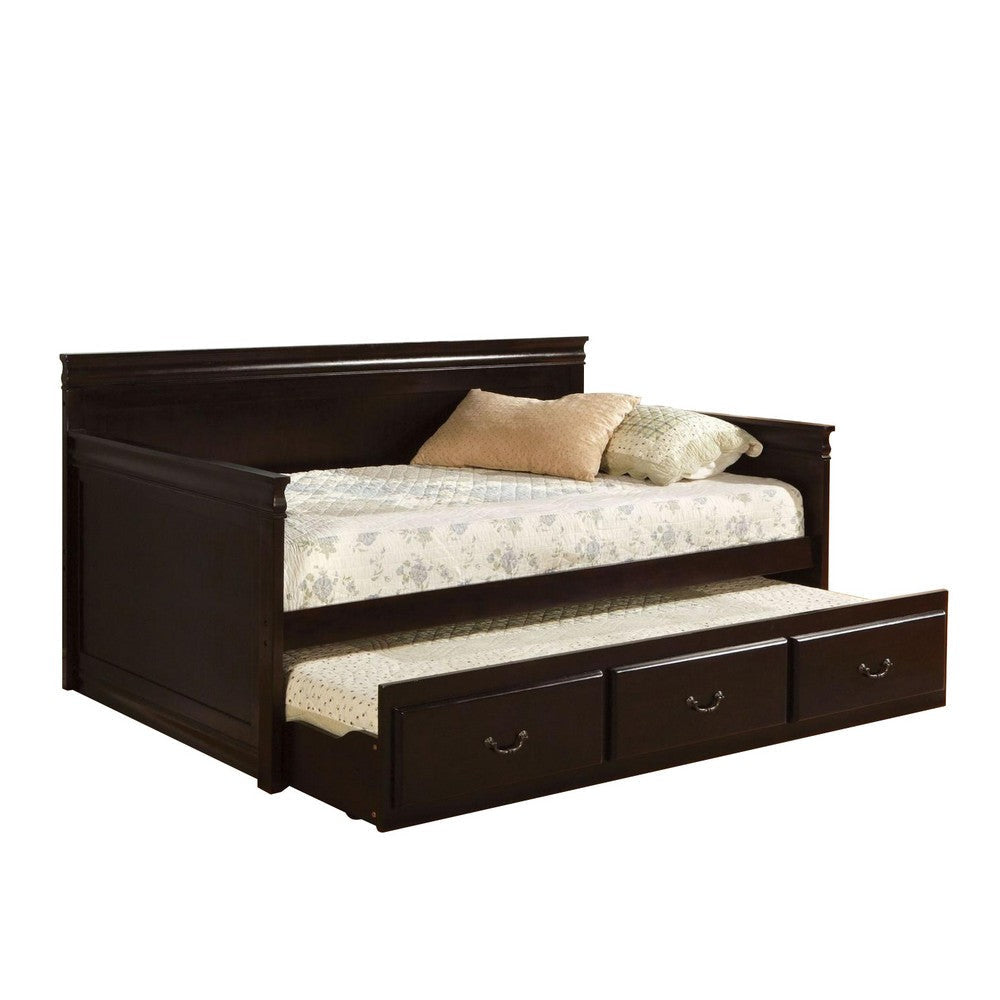 Traditional Style Wooden Daybed with Trundle, Brown