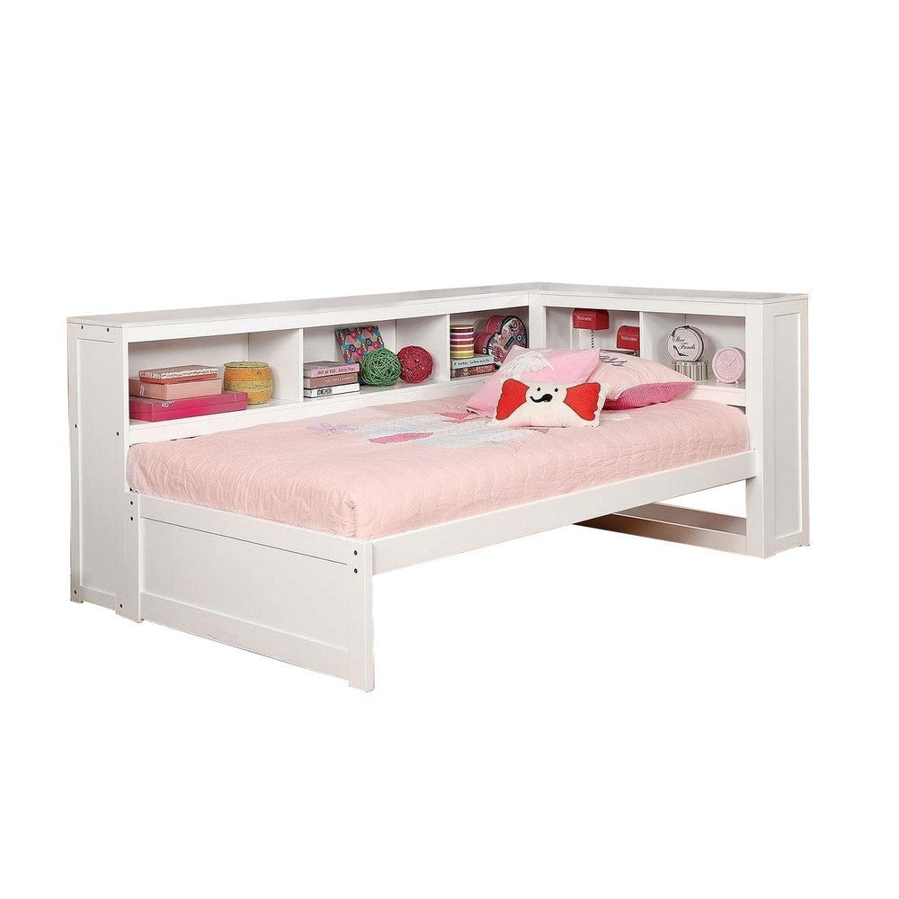 Wooden Full Size Daybed with Bookcase Headboard, White By Casagear Home