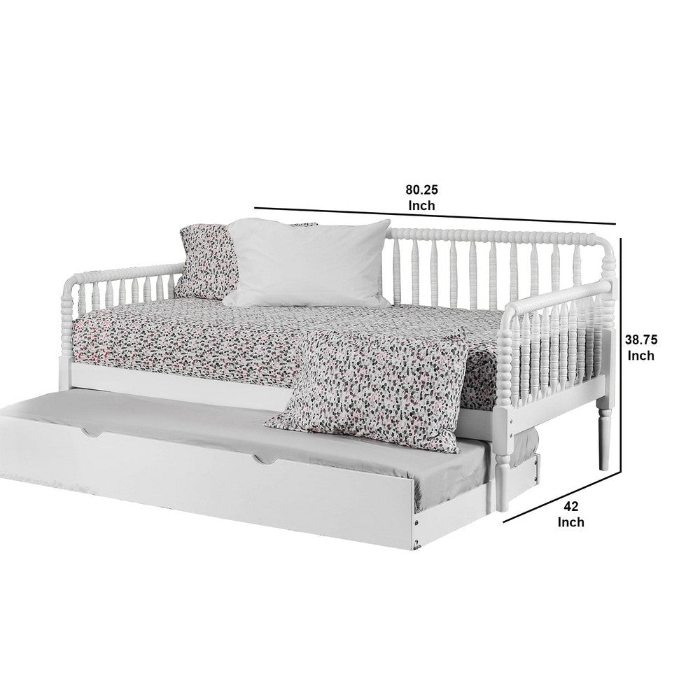 Wooden Twin Size Bed with Bobbin Motif Spindles White By Casagear Home BM216375