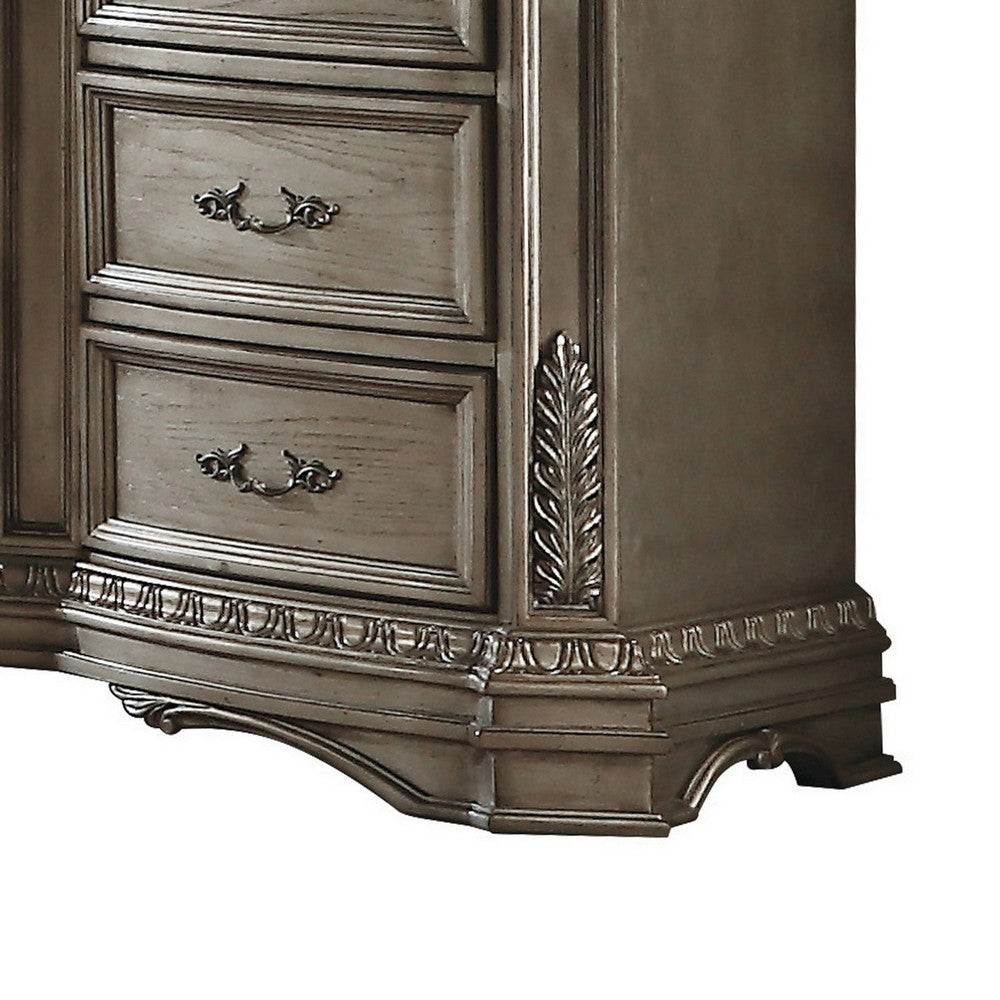 Traditional Dresser with 2 Door Storage and Molded Details, Antique Silver